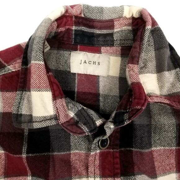 JACHS Red Black Plaid Cotton Button Down Flannel Shirt Jacket Shacket Men Small - Picture 2 of 6